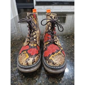 Jellypop Combat Boots Womens Size 8 Multi Snakeskin Leather Round Toe Lace Up